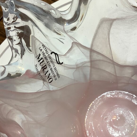 Murano Venetian Glass Splash Vase Crown Flower Top Frosted Pink Swirl Hand Blown - Picture 7 of 8